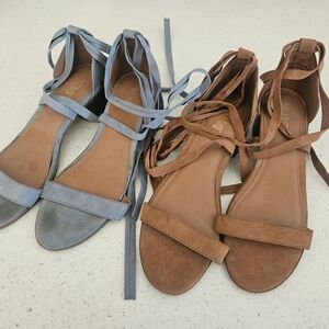 Brash Women's Suede Lace-Up Sandals - Blue and Brown